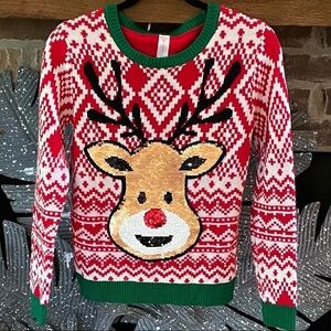 Nobo Sequined Rudolph Christmas Sweater Size M (7-9)